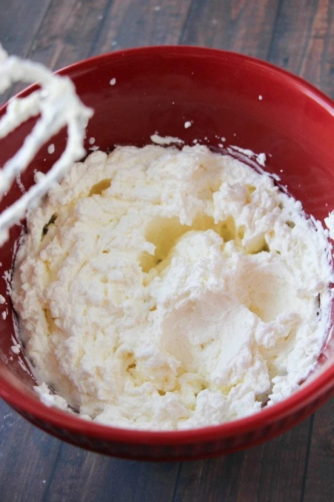 Making Peppermint Ice Cream by whipping ingredients
