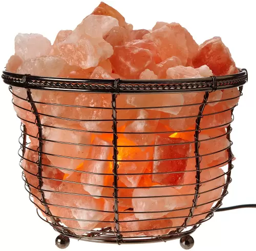 Natural Himalayan Rock Salt Lamps In Metal Baskets