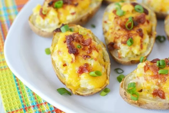 Baked Potato Skins Recipe cheese and bacon