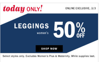 Old Navy Leggings Sale – 50% Off Today (start at $6.50)
