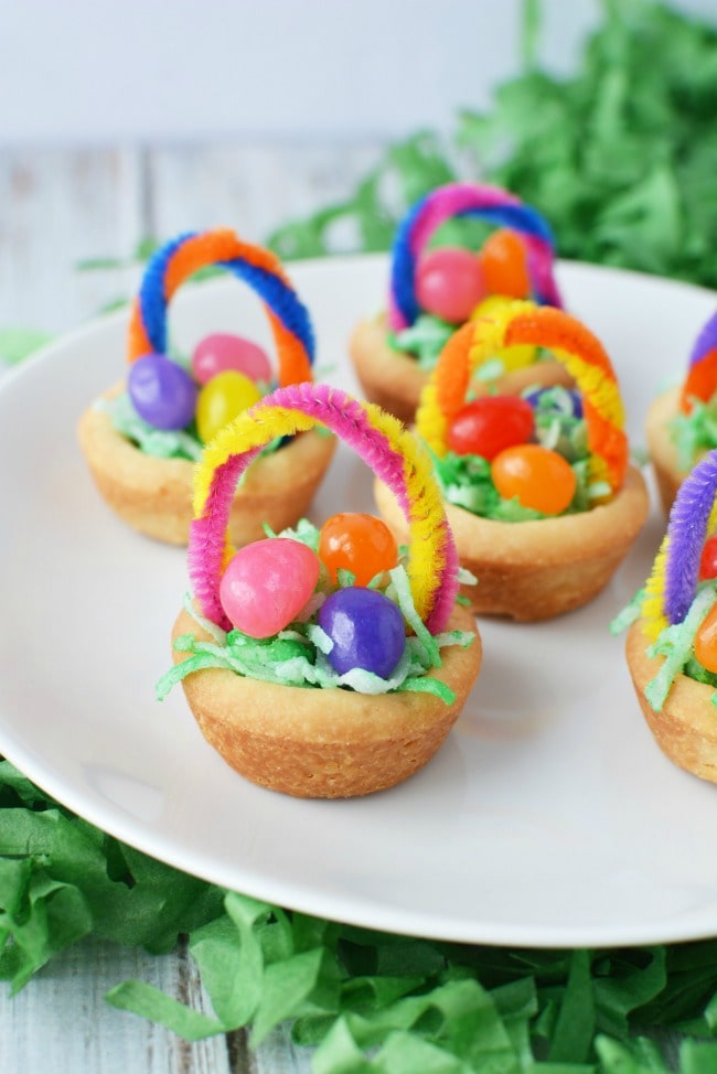 finished easter basket cookies on plate