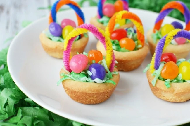 easter basket cookies on plate