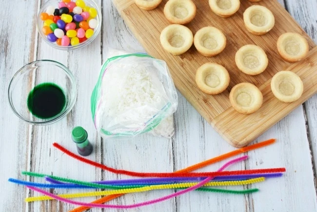 easter basket cookies ready to fill with supplies