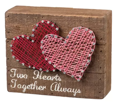 Primitives By Kathy Two Hearts String Art Box Sign