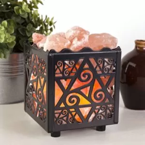 Crystal Decor Natural Himalayan Salt Lamp in Star Design Metal Basket