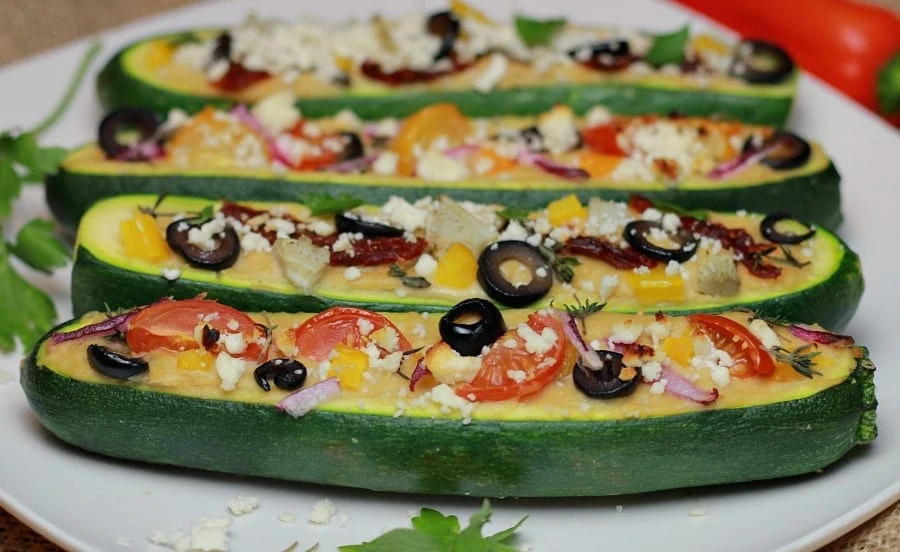 Mediterranean Stuffed Zucchini with Hummus