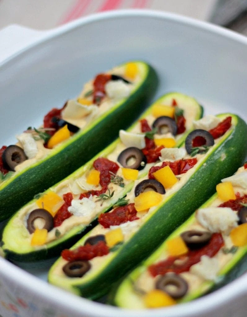 Preparing ingredients for Mediterranean Stuffed Zucchini