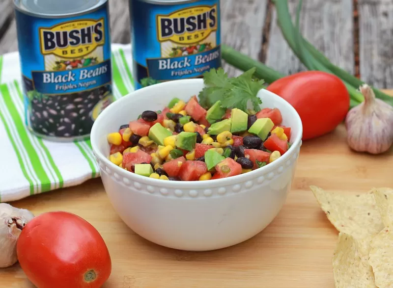 Corn and Black Bean Salsa with Bush's Best Beans for a healthy party appetizer