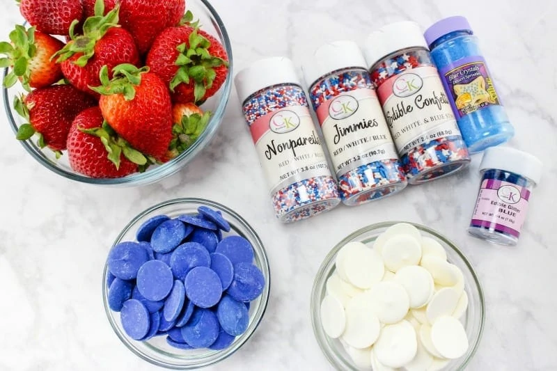 Ingredients for Patriotic White Chocolate Strawberries