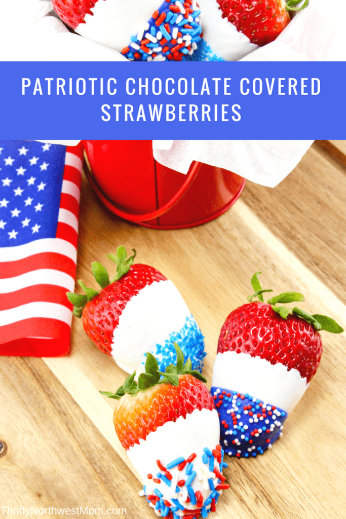 Patriotic Chocolate Covered Strawberries are perfect for Fourth of July, Memorial Day & Labor Day picnics as a fun red, white and blue themed treat. 