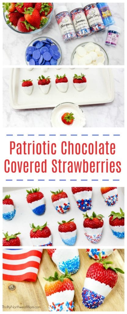 Red White & Blue Chocolate Covered Strawberries for Patriotic Parties