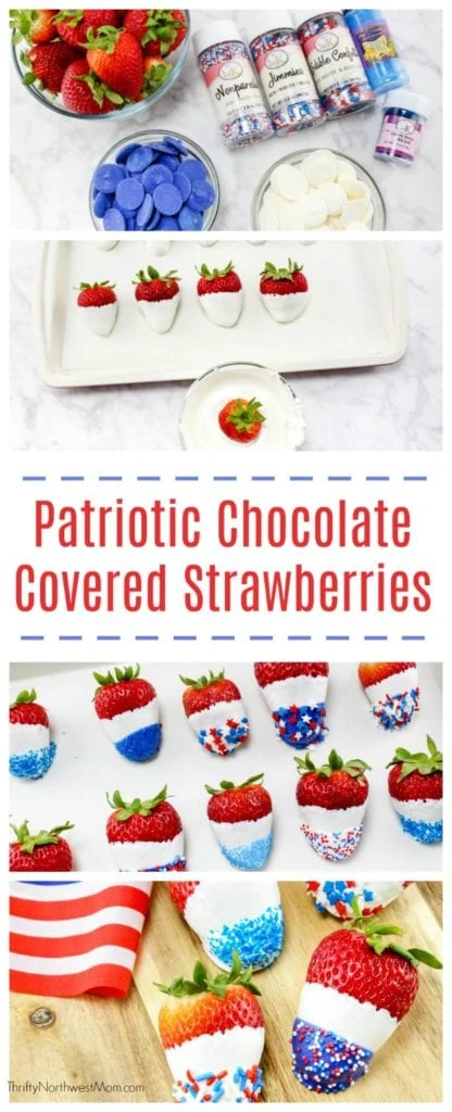 Red White & Blue Chocolate Covered Strawberries for Patriotic Parties