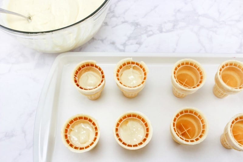 Ice Cream Sundae Cones - Filling cones with batter