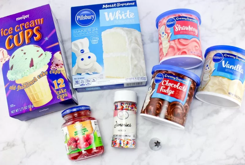 Ingredients for ice cream cupcakes