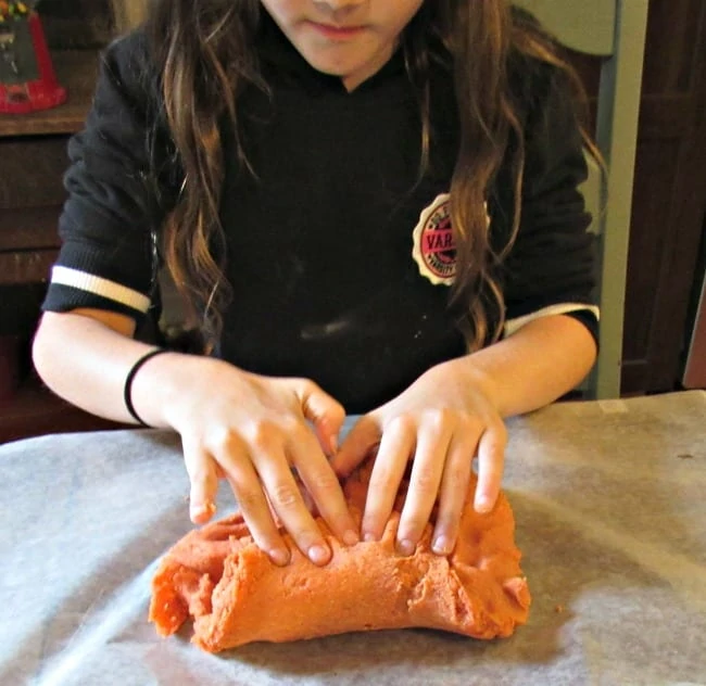 Playing with pumpkin playdough 