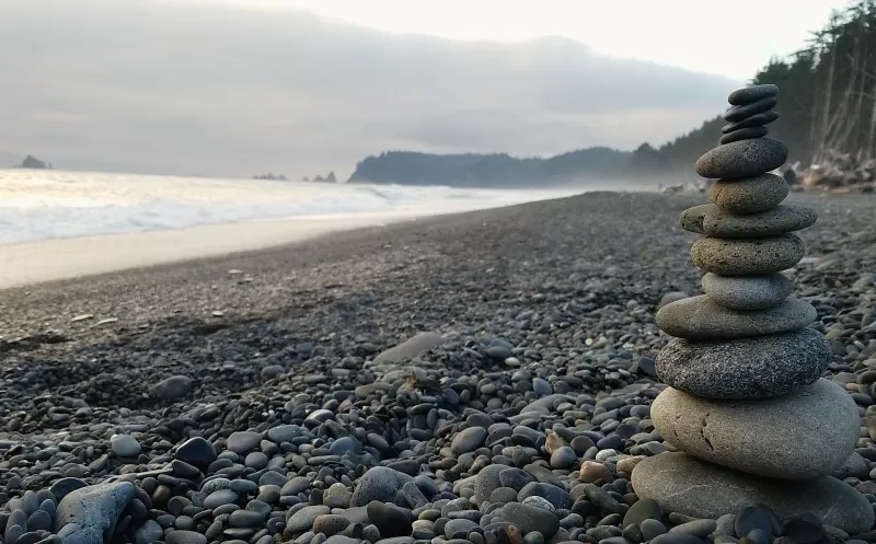 Rock stacking at Rialto Beach in Olympic National Park