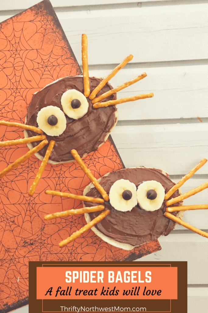 Spider Bagels -an easy Fall treat perfect for Halloween or Harvest parties