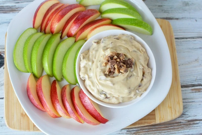 Cream Cheese Caramel Apple Dip with toffee