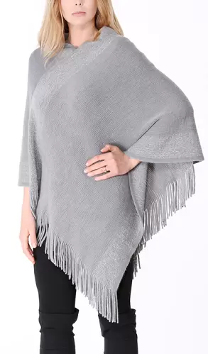 Gray Contrast Trim Fringe-Hem Poncho $16.99 (Reg $39)