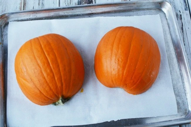 Cooking a pumpkin in the oven for pumpkin puree