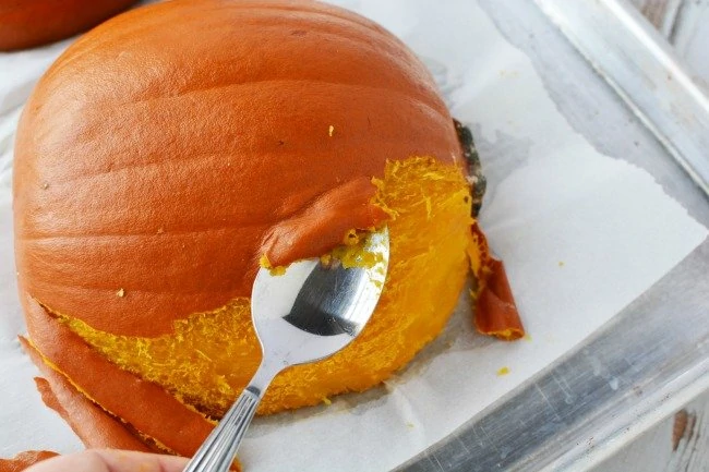 Peel the cooked pumpkin for pumpkin puree