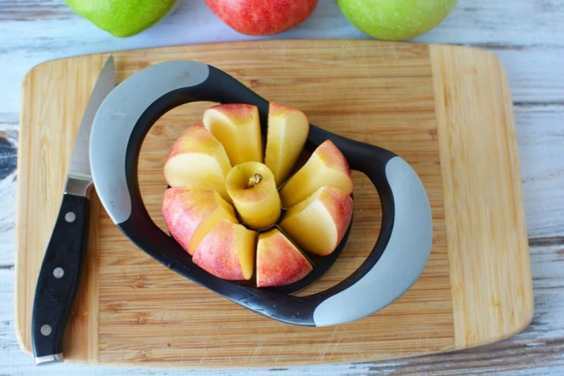 Slicing apples for Toffee Apple Dip