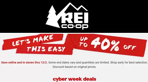 REI Cyber Week Sale – Up To 40% Off