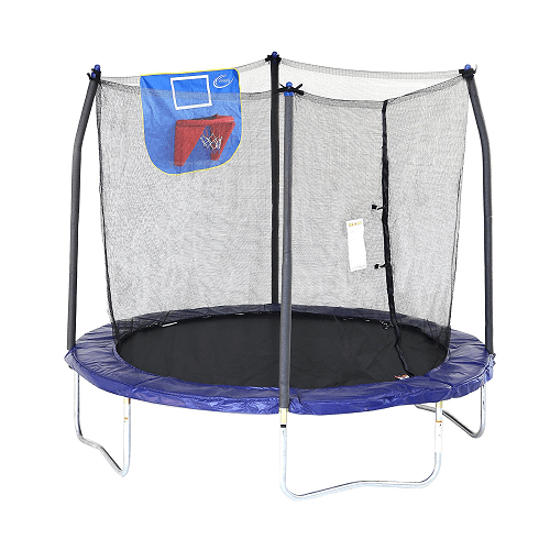 Skywalker Trampolines Jump N' Dunk Trampoline with Safety Enclosure and Basketball Hoop, 8-Feet