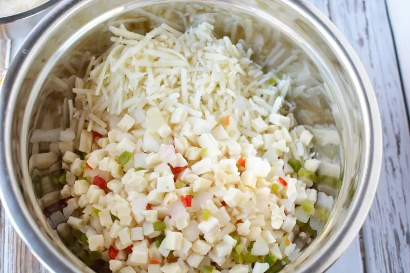 Hashbrown potatoes being mixed for recipe