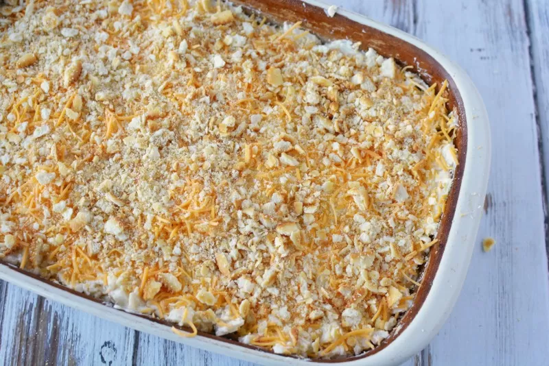 Layering all ingredients for Cheesy Hashbrown Potatoes