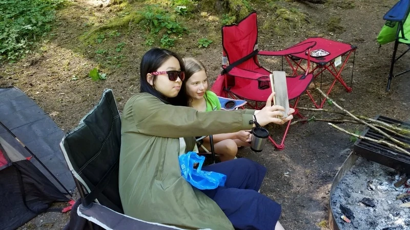 Selfies in front of the campfire with Exchange Students