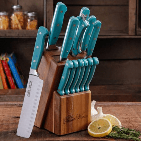 Pioneer 14-Piece Stainless Steel Knife Block Set, Teal