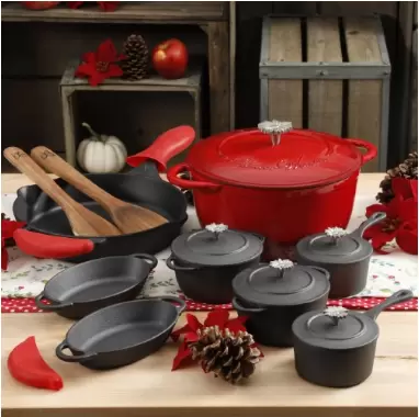The Pioneer Woman Timeless 18-Piece Red Cast Iron Essential Set