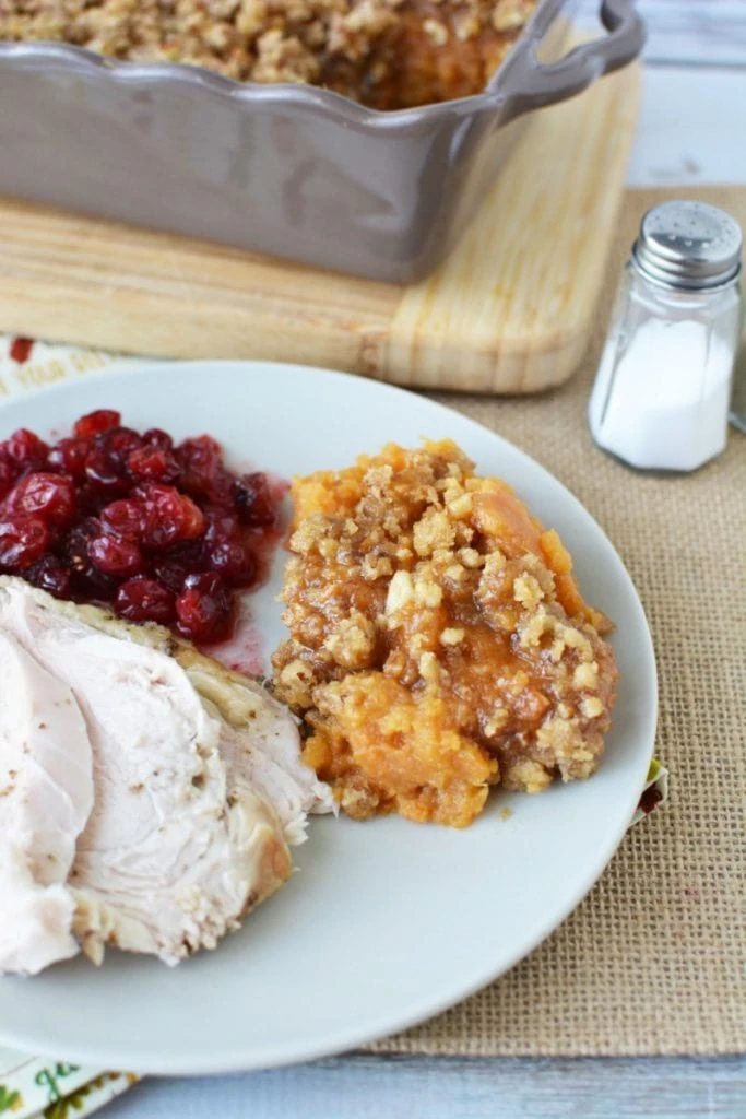 This Easy Sweet Potato Casserole with crunchy topping is the perfect side dish for a holiday dinner.