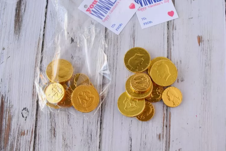 Gold Chocolate coins to use for You're a winner valentine cards