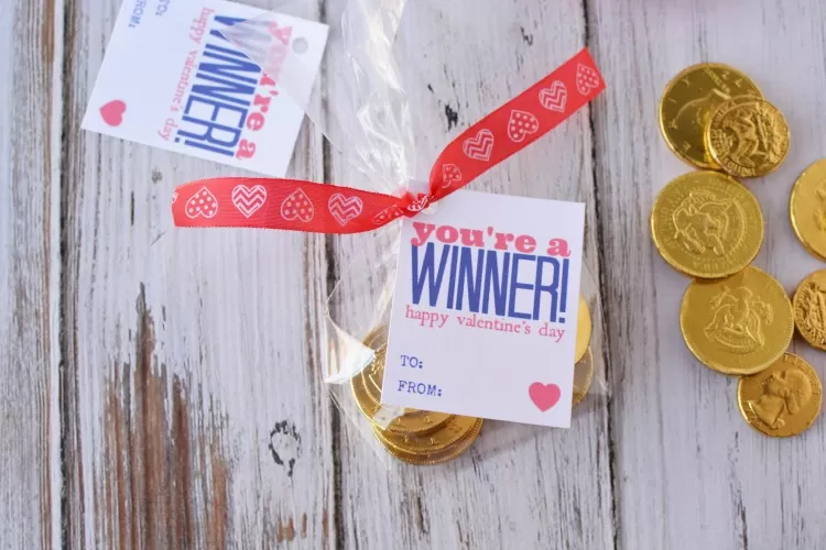 You're a Winner Valentine cards with chocolate coins