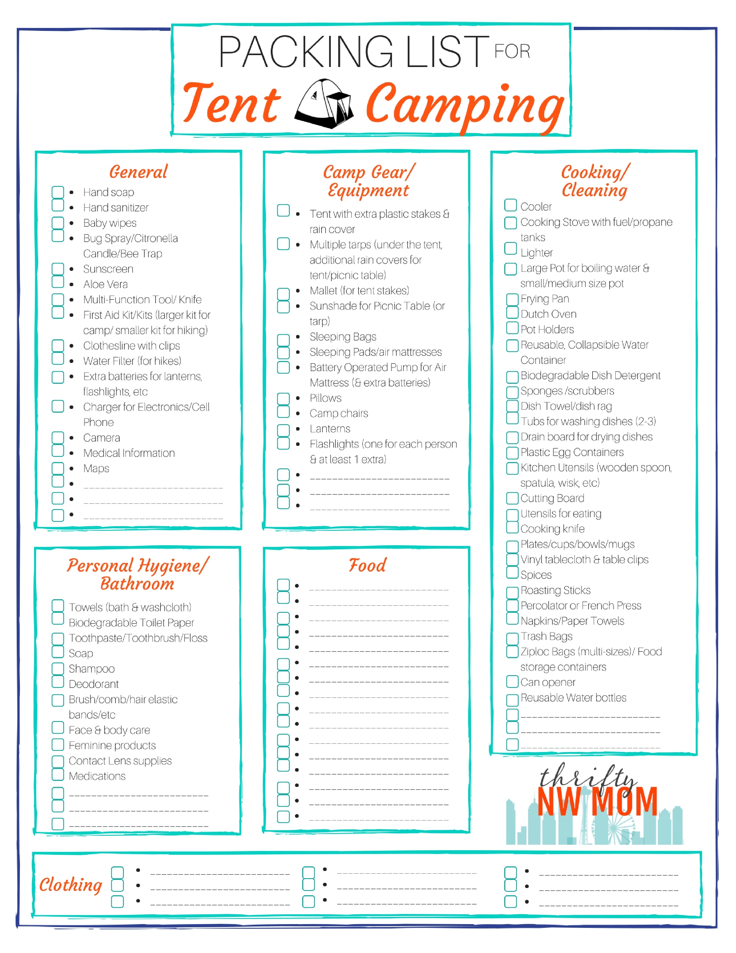 Packing List for Tent Camping - Free Printable