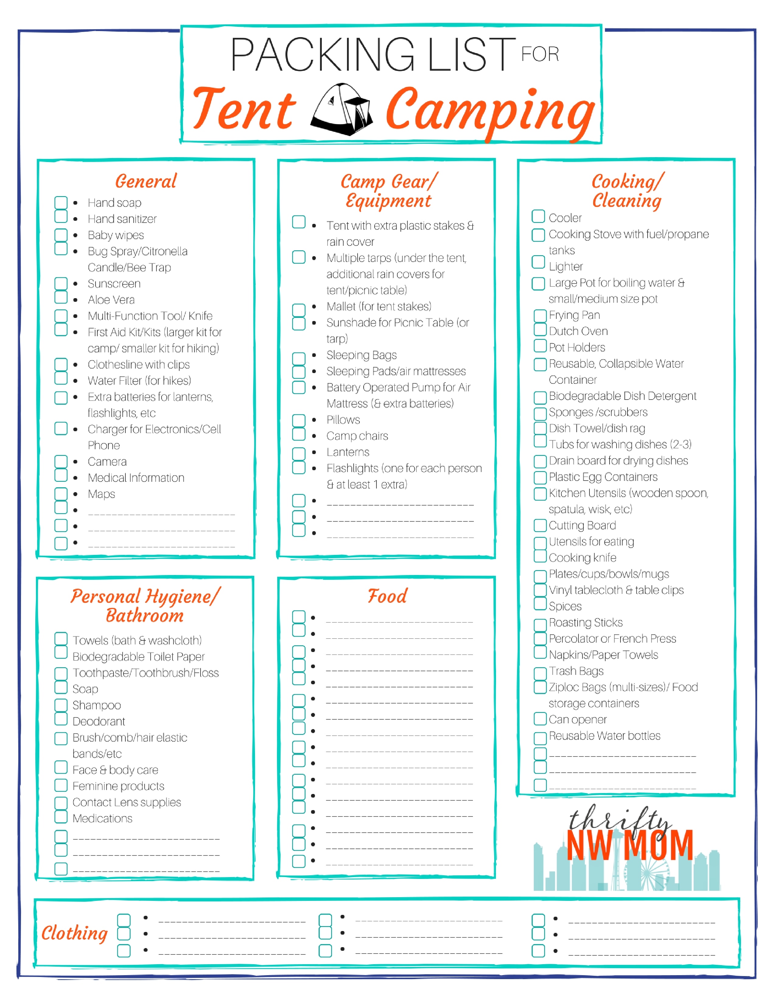 Camping Food List Printable