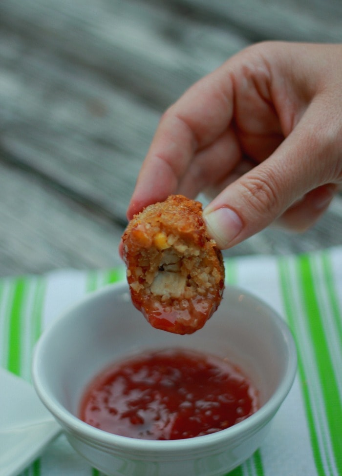 Fried Rice ball dipped in dipping sauce