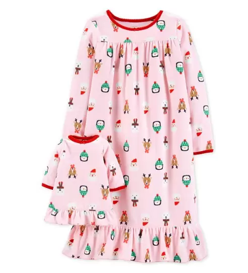 Carter's Toddler Girls Holiday-Print Nightgown Matching Doll Outfit
