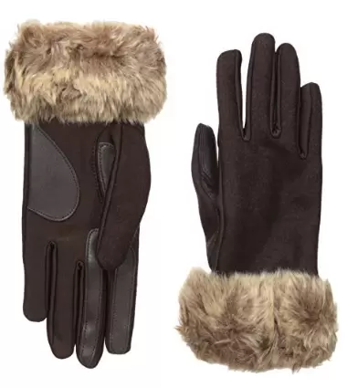 Isotoner Women’s Boiled Wool smarTouch Gloves with Faux Fur