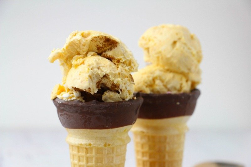 Pumpkin Pie Ice Cream with chocolate cone