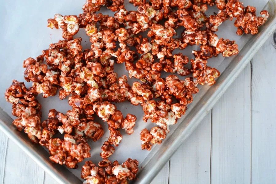 Candied Popcorn in process