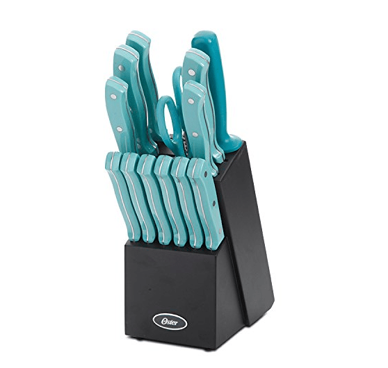 Oster Evansville 14 Piece Cutlery Set with Turquoise Handles