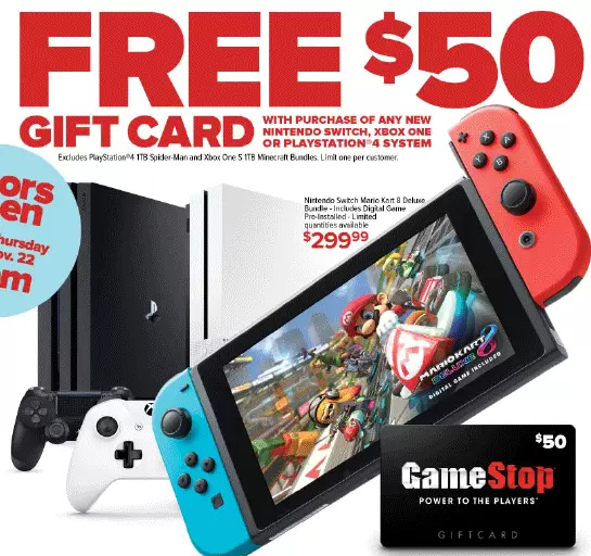 GameStop Black Friday Sale - Free $50 Gift Card With Nintendo Switch!