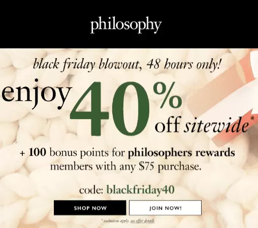 Philosophy Black Friday Sale – 40% OFF Sitewide With Coupon Code