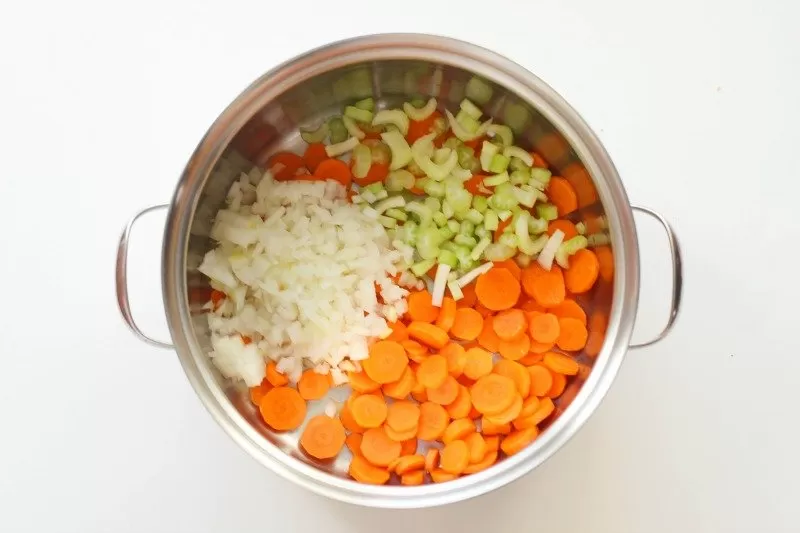 Making Chicken Noodle Soup with veggies