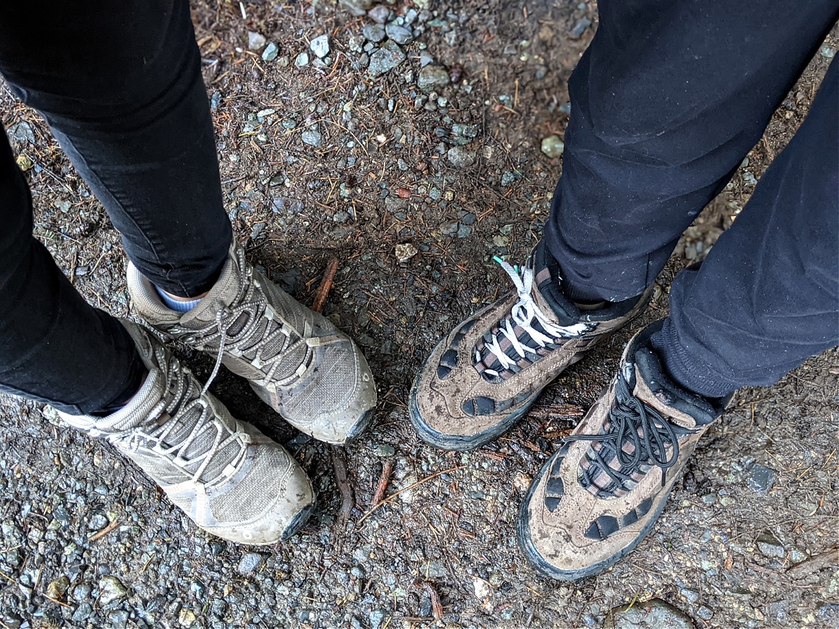 HIking boots in the rain