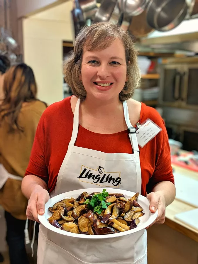 Making Spicy Garlic Asian Eggplant with Ling Ling