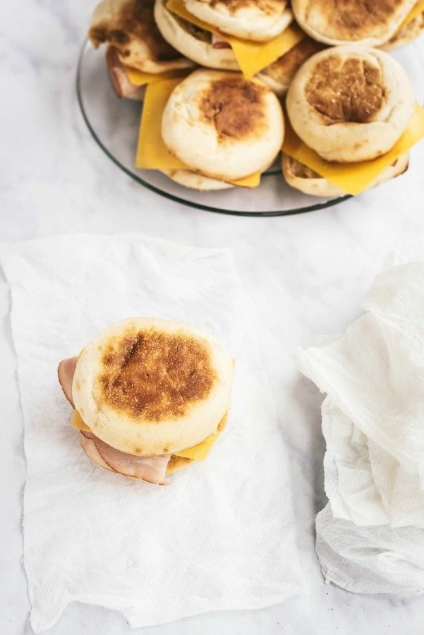 Wrapping Breakfast Egg Muffin Sandwiches for Freezer